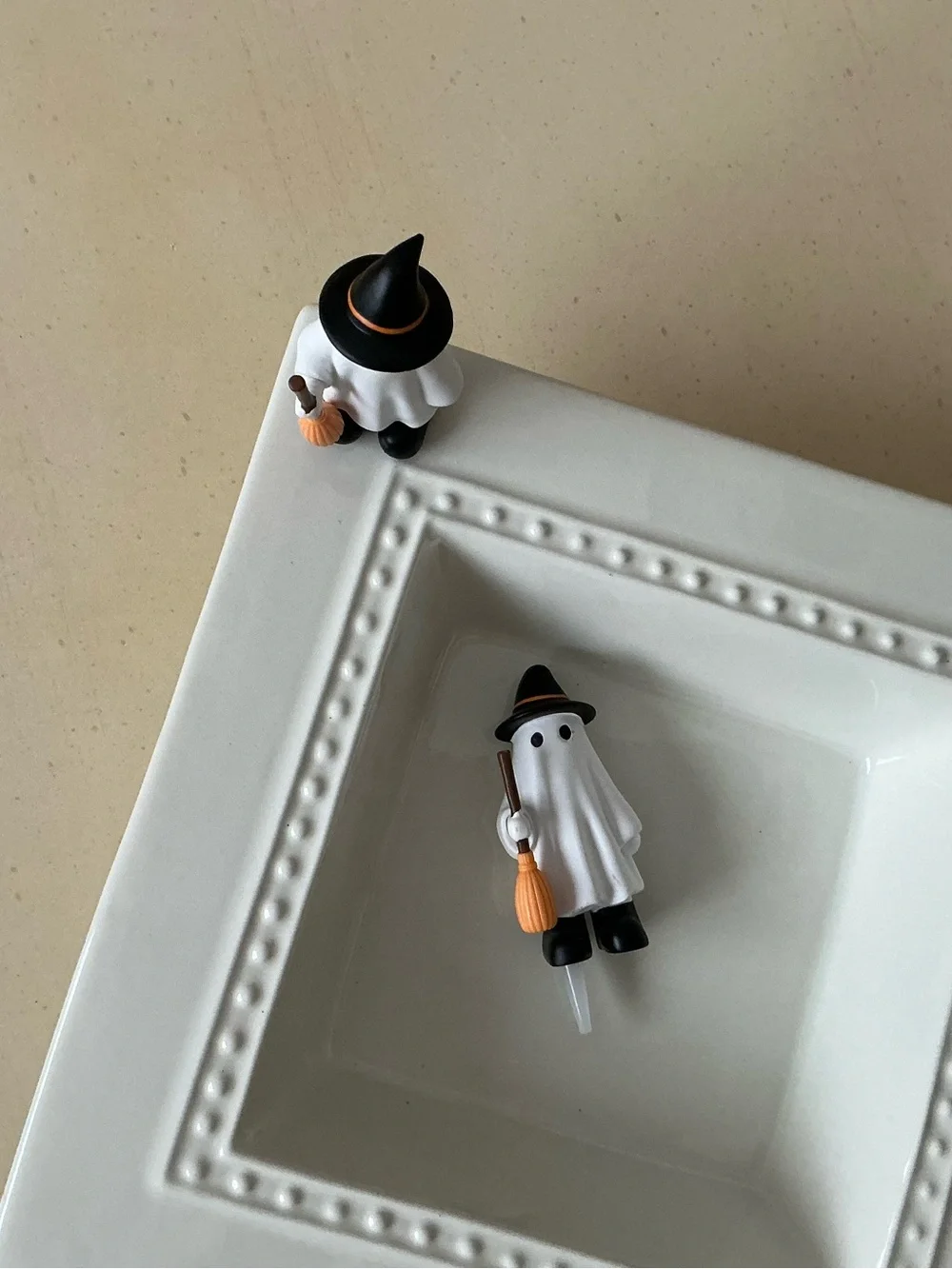 Little Ghost With Witch Hat and Broom Decoration 🧹